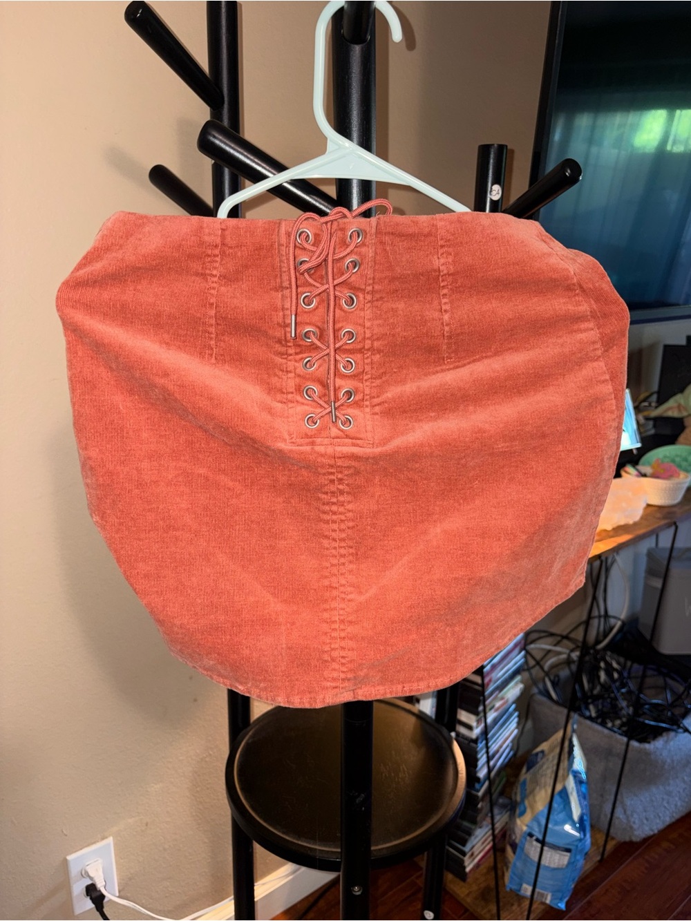Forever 21 Lace-Up Corduroy Mini Skirt - Rust Orange